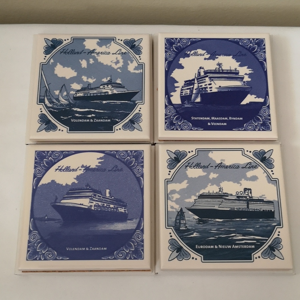 Holland America Line Vintage Set Of Four Ceramic Coasters In Original Package